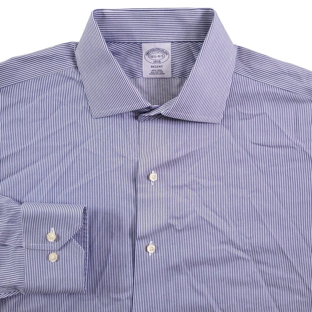 Brooks Brothers Dress Shirt 16.5 34/35 Regent Fit Non Iron Blue White Stripe Men